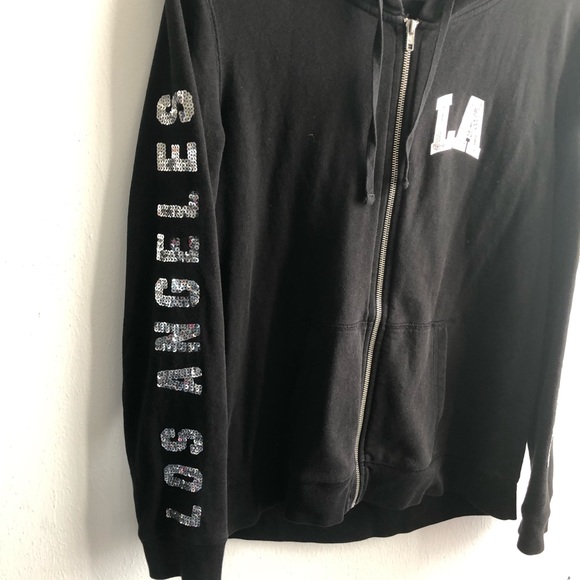 Victoria’s Secret PINK Hoodie Black Sequins LA West Coast Beaches Sz M - Picture 7 of 12